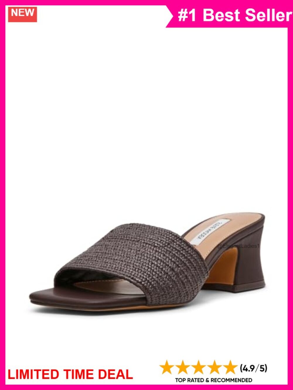 Steve Madden Frolic Slide Sandals Jute Faux Leather Block Heel Square Toe